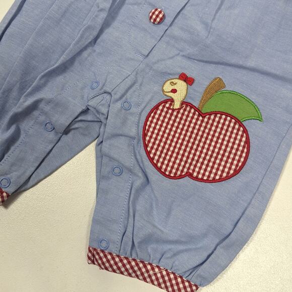 Vintage Starting Out Jumpsuit Baby Girls Size 3m Chambray Apple Fall School - Picture 3 of 5